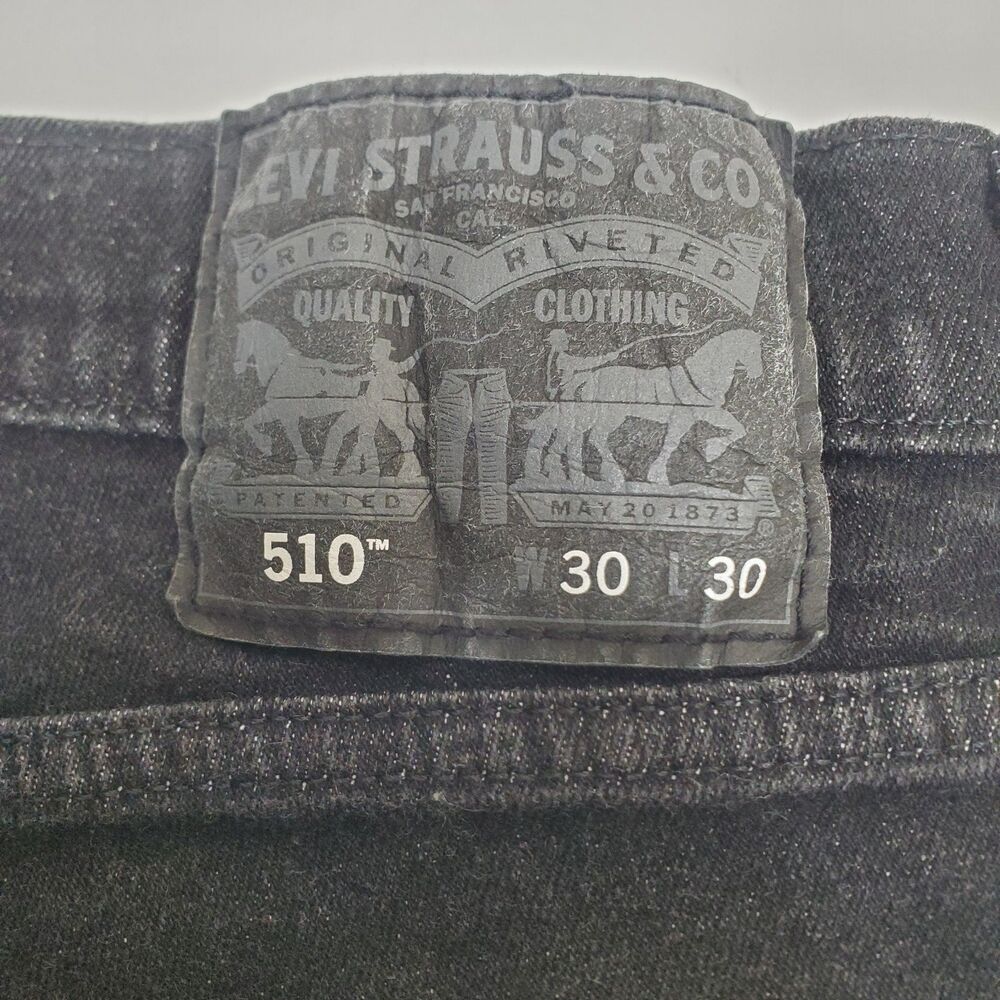 Levis Strauss 510 Black Jeans Mens 30x30 (30x26.5 Actual) SKINNY Denim Stretch - Picture 14 of 16